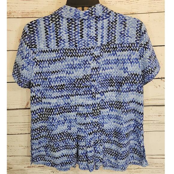 Dana Buchman Patterned Pleated Button Blouse Top Blue Women's Size Large - Picture 2 of 11